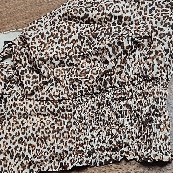 Lulus‎ Leopard Print Puff Sleeve Crop Top, Brown/Tan, Women's Size Large - Picture 6 of 8